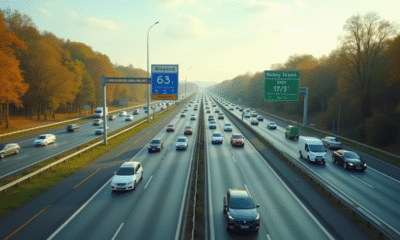 Vue aérienne d'une autoroute à plusieurs voies en journée