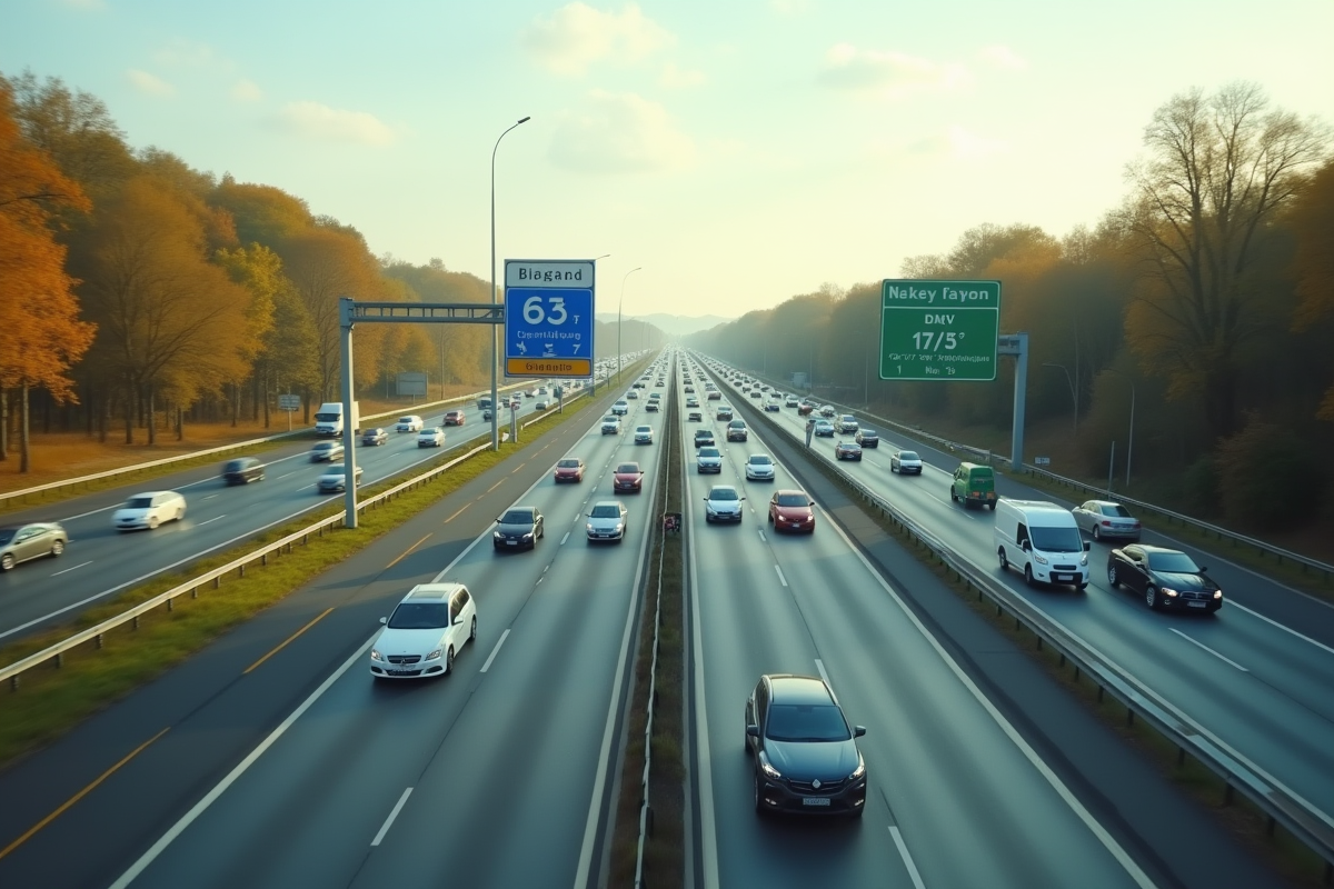 Vue aérienne d'une autoroute à plusieurs voies en journée