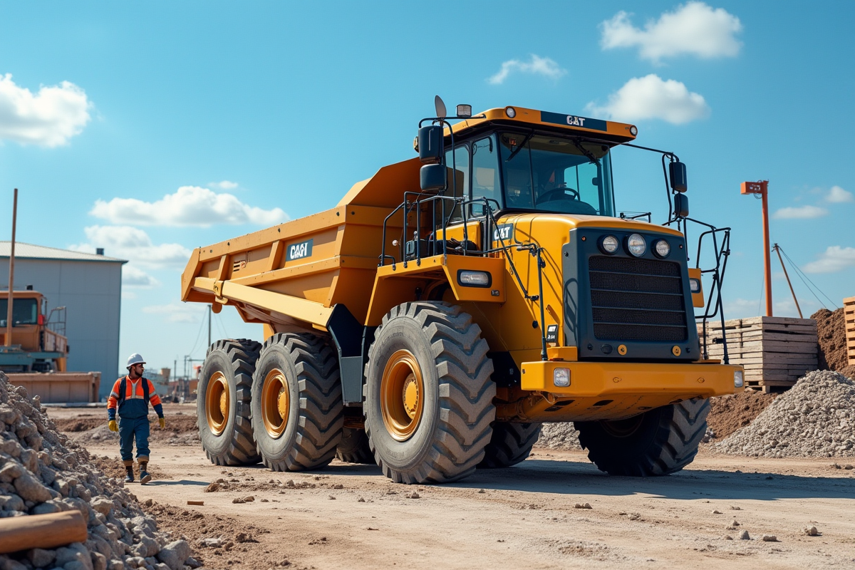 Camion de construction de 15 tonnes sur un chantier animé