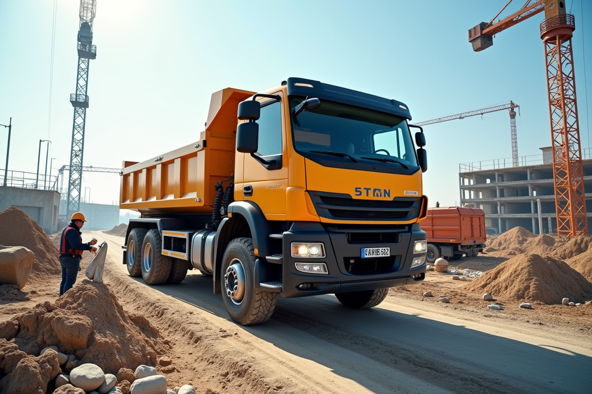 Camion de construction 5 tonnes sur un chantier animé
