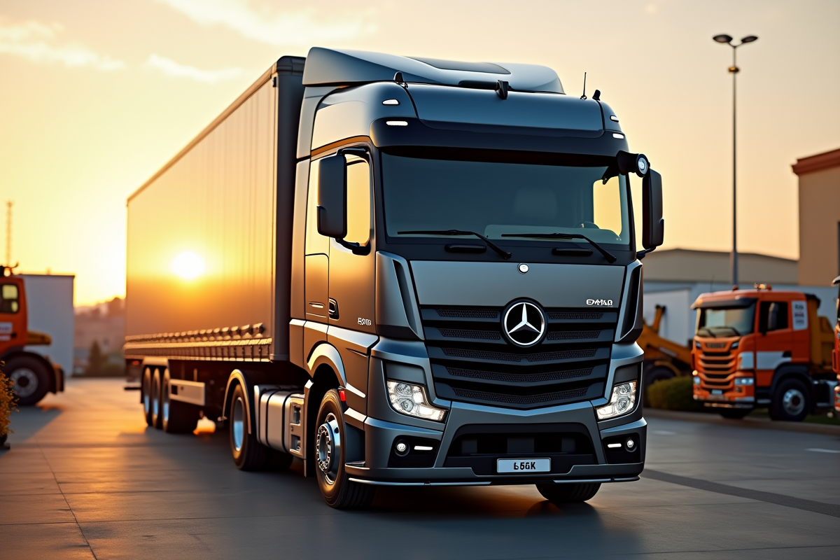 Nouveau camion 5 tonnes exposé au dépôt en plein jour
