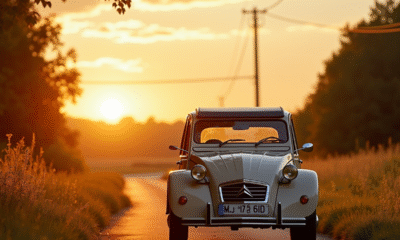 Citroën 2CV vintage sur route rurale ensoleillée