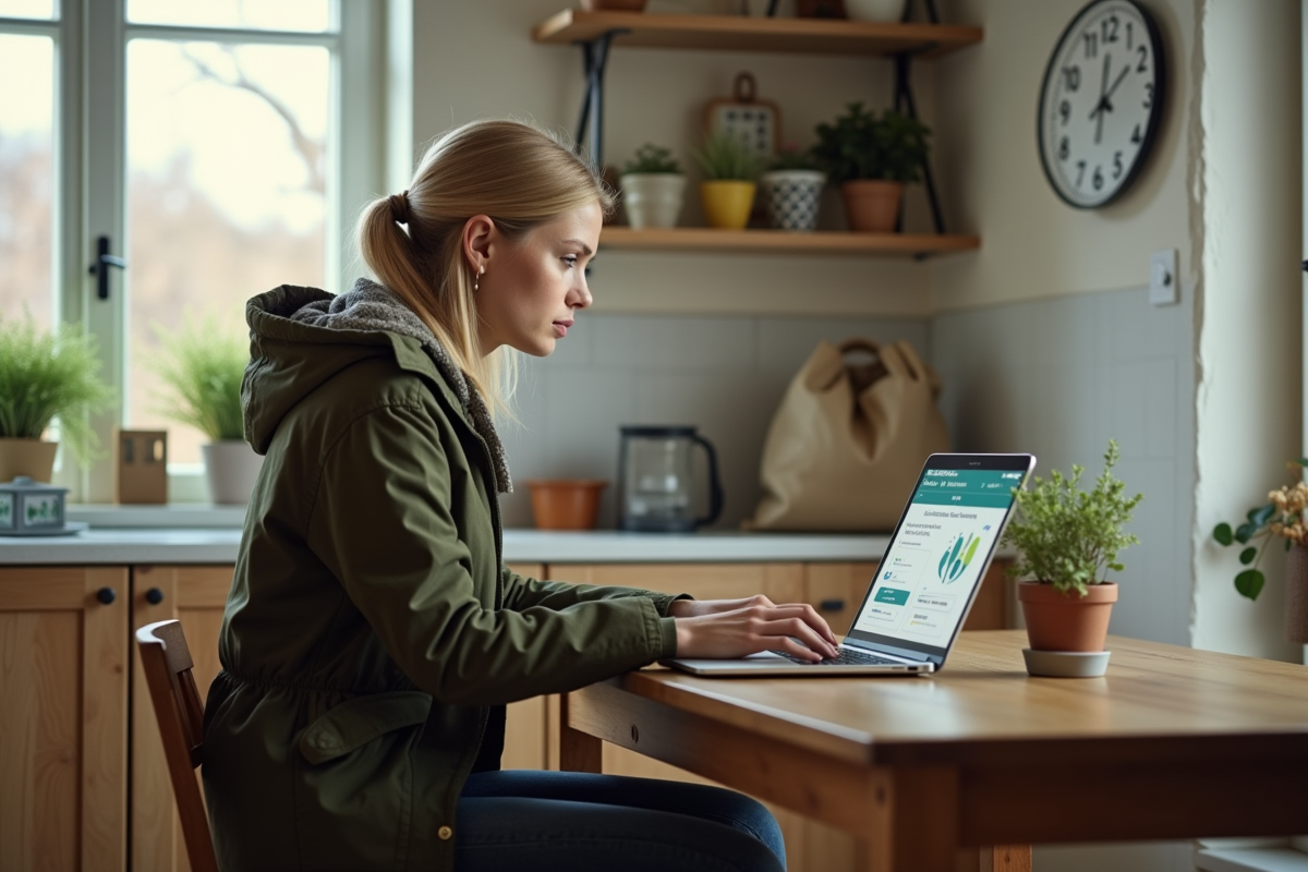 Femme regardant un calculateur écologique sur son ordinateur