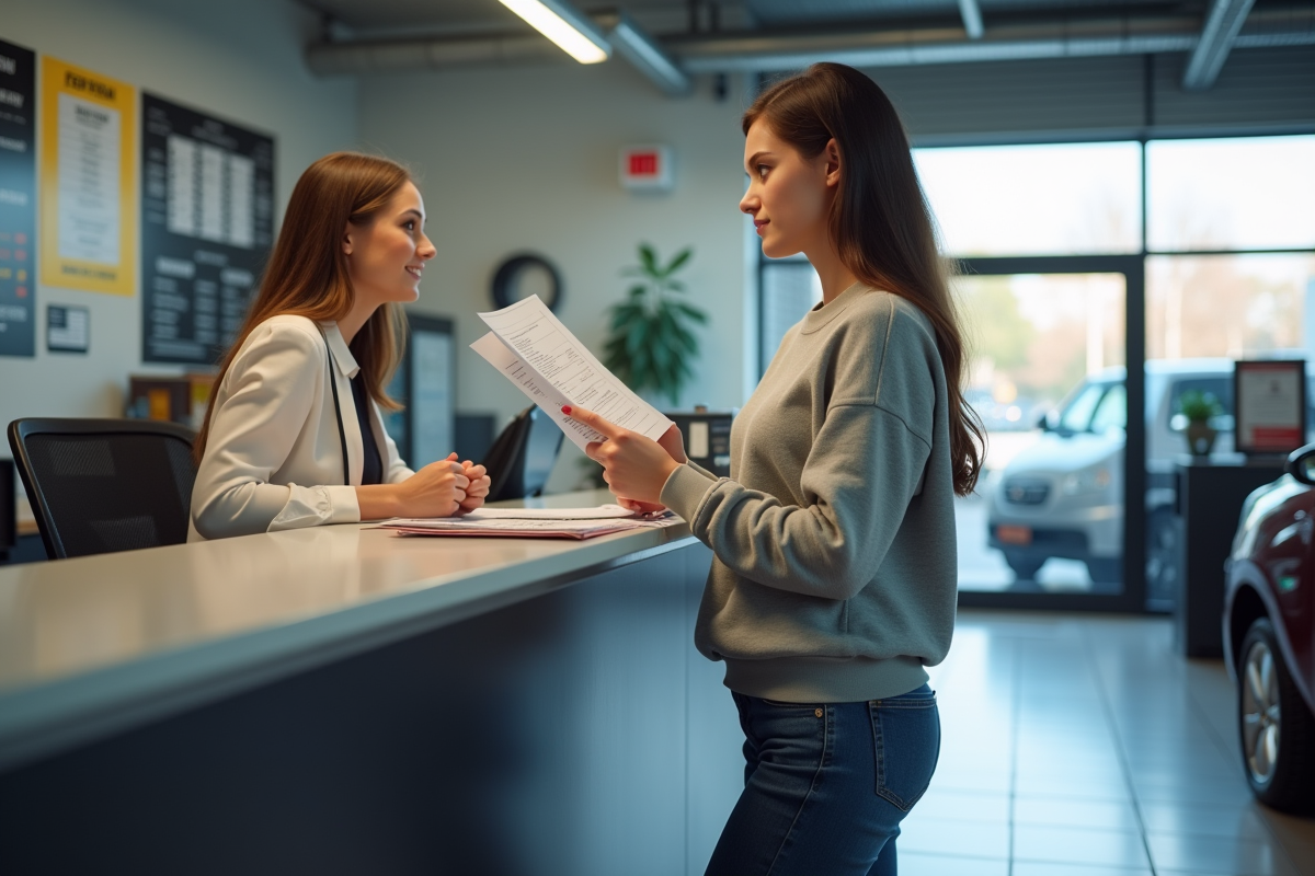 Femme cliente discutant avec la receptionniste