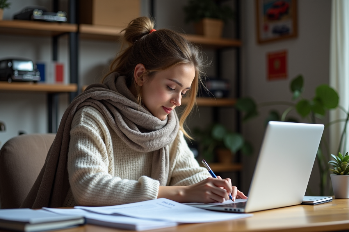 Jeune femme remplissant des formulaires d
