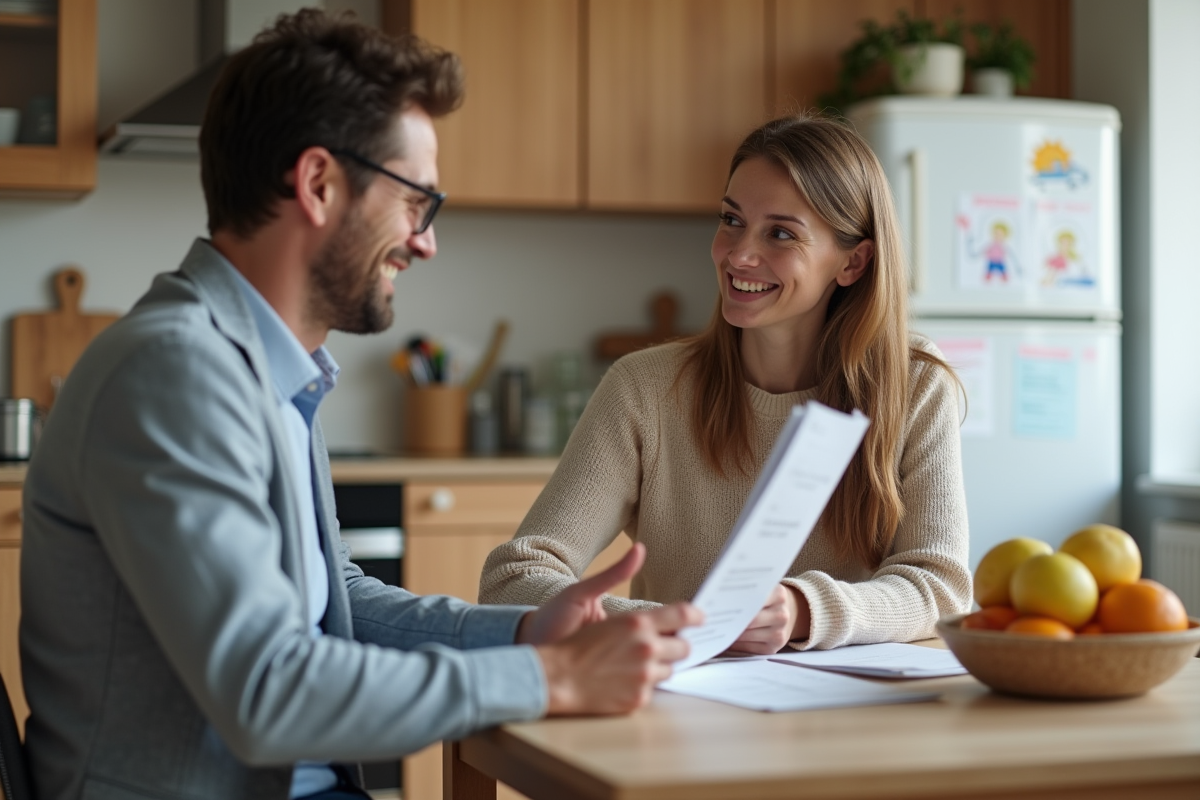 Mère parlant avec agent d