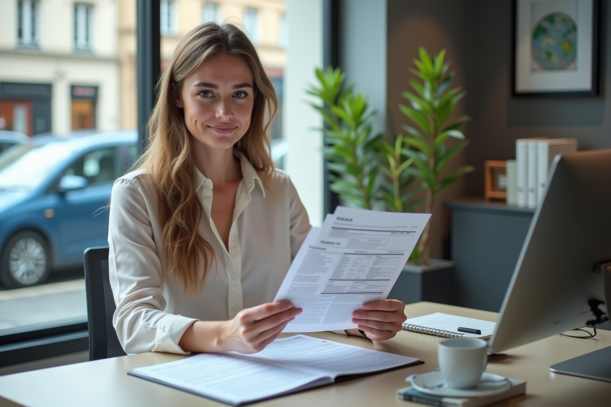 Femme avec documents dans un bureau moderne
