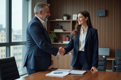 Homme d'affaires et jeune femme en réunion d'assurance