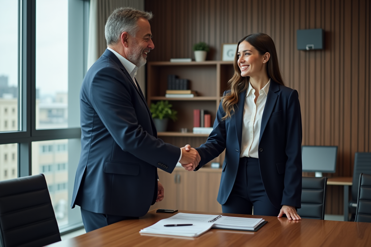 Homme d'affaires et jeune femme en réunion d'assurance