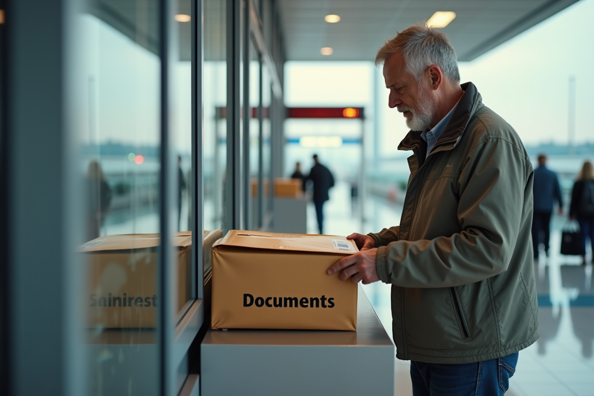 Homme scellant une enveloppe de documents à l