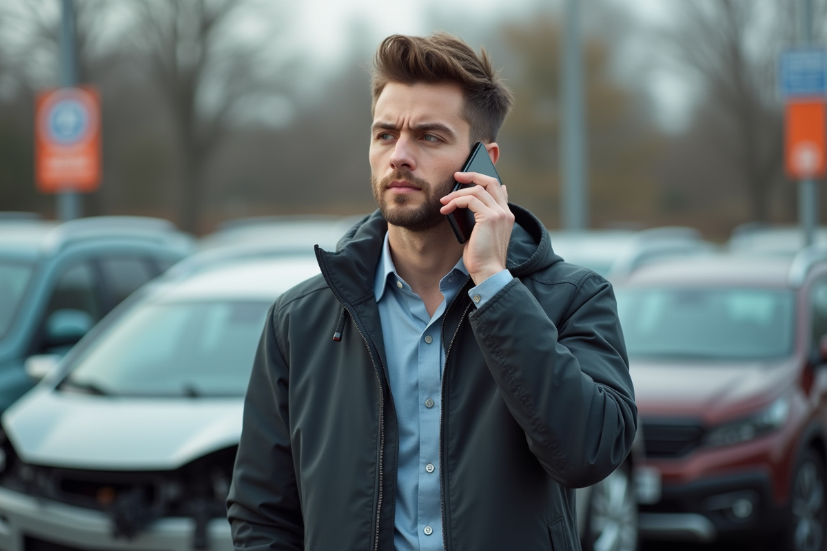 Jeune homme parle au téléphone près d
