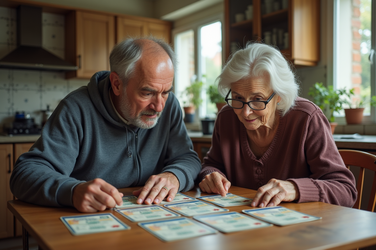 Un homme et une femme examinent des permis de conduire anciens