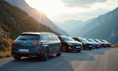 Plusieurs breaks modernes dont une Peugeot 508 SW sur une route de montagne